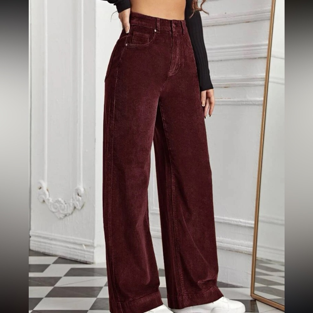 High Waist Slant Pocket Cord Pants